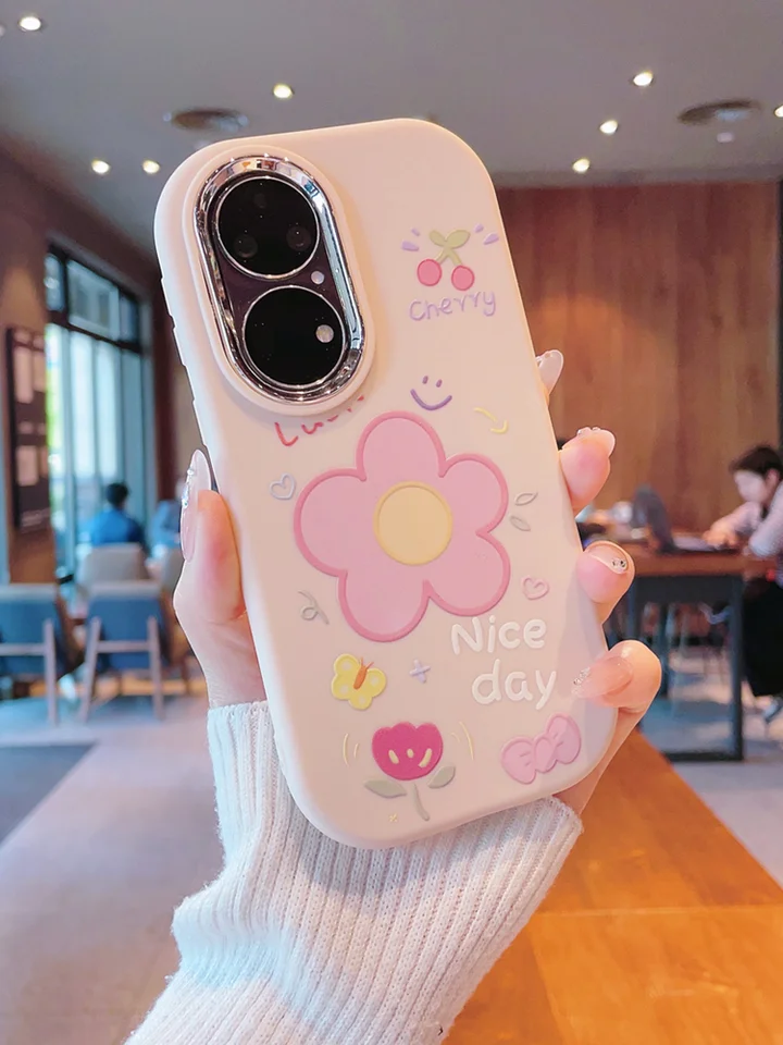 可愛いデザインのスマートフォンケース【ピンクの小花柄・防衝撃・Huawei P40 Pro/P50 Pro/P60対応】