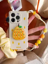 スマホケース シリコン 梨柄 イエロー クロスボディストラップ 長さ調節可 ハンドストラップ 落下防止 多機種対応