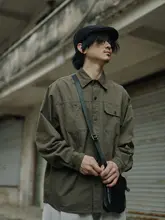 ユニセックス長袖ワークシャツ【レトロデザイン・多ポケット・大きめサイズ・カジュアル】