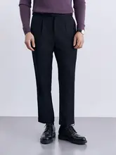 ビジネススタイルのナポリ製ウールパンツ【ブラック・ストレート・しわ防止】