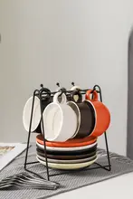 シンプルデザインの欧風陶器コーヒーカップセット【ソーサー・スプーン付き・骨China製・収納スタンド含む】