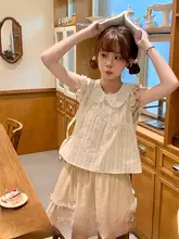 夏用 軽やかカキ色短袖トップスとスカート【二点セットアップ対応】