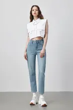 高腰ストレッチデニムパンツ【秋用・スリムフィット・9分丈】