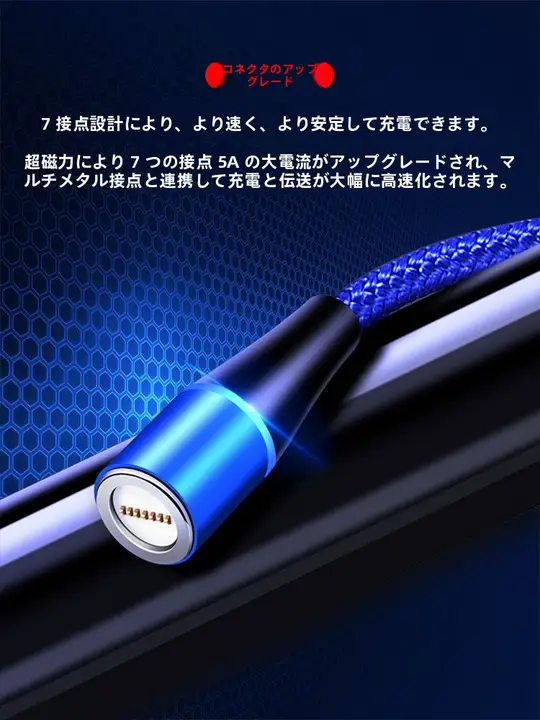 マグネット式LED表示データケーブル【100W・超高速充電・3in1・5A・編組デザイン・USB・Android・Type-C対応・Apple・OPPO・Huawei・Xiaomi用・車載対応】