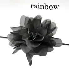 GLEE RAINBOW アクセサリー 薄型レイヤード立体フラワーネックレス【ブラック・セクシー・フリルリボン】