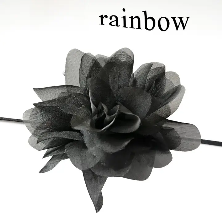 GLEE RAINBOW アクセサリー 薄型レイヤード立体フラワーネックレス【ブラック・セクシー・フリルリボン】