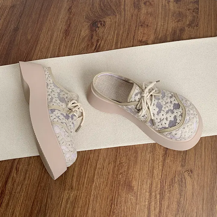 サボ レディース 厚底 つま先閉 刺繍 メッシュ 綿麻 通気性 スカート合わせ 夏