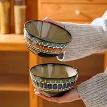 レトロな変化釉陶器のサラダボウル【家庭用・小さめな食器・デザートボウル】（セットアップ対応）