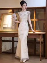 白色の魚尾デザインの結婚式ドレス【エレガント・パーティー用】