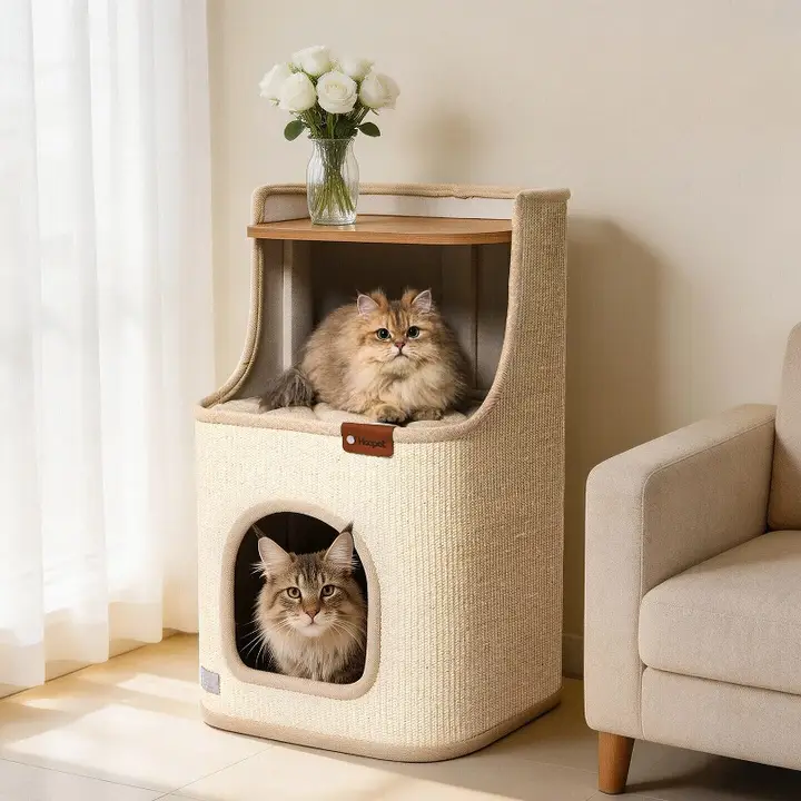 スペースを取らない多層猫ベッド【キャットタワー・麻製・一年中使用可能】