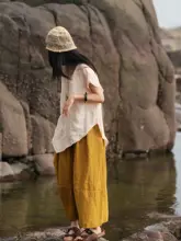 夏用麻混紡ノースリーブシャツ【UVカット・通気性・Vネック・レトロデザイン】