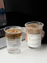 透明ガラスカップ 大容量 コールドドリンク カップ ジュースカップ ミルクカップ 個性的なアルファベットデザイン