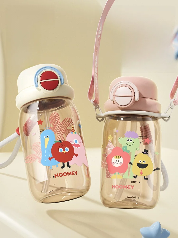 ストロー付き子供用水筒 HOOMEY/虎米 600ml PPSU製：通学・幼稚園向けの洗いやすく安全なデザイン