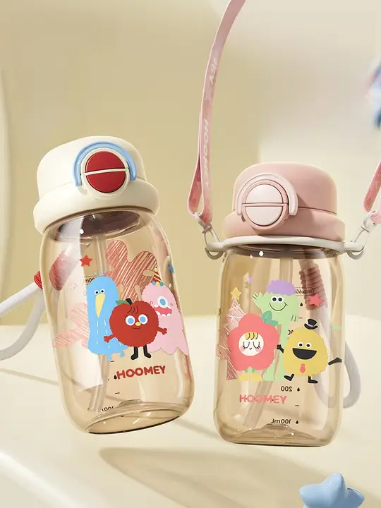 かわいいデザインのPPスチレン製子供用水筒【ストロー付き・幼稚園用・夏用】