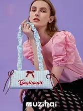 バゲット型デザインの女性用ショルダーバッグ【チェック柄・リボン付き・夏用】