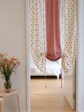 レトロな赤い花柄のロールカーテン【イギリス風・フランス式デザイン・レース】