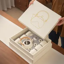 高級感あるクリーム風ティーセット【家用・オフィス・ティーポット付き・おしゃれな午後のティータイム】（セットアップ対応）
