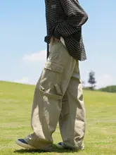 春秋用カーキ色ワイドストレートパンツ【極上の柔らかさ・ユース向け・カジュアルスタイル】（セットアップ対応）