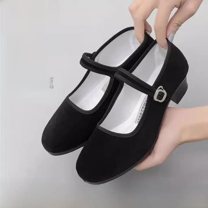 民族舞踊用 高ヒールシューズ【ブラック・女性用・老北京布靴・試験対応】
