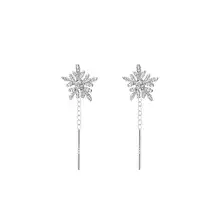 999銀製 雪の結晶デザイン流れる耳飾り【ラグジュアリースタイル・軽量】