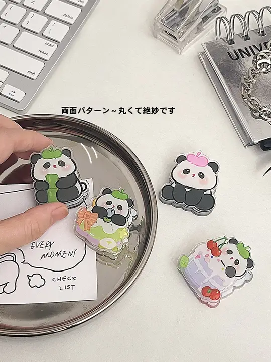 可愛いパンダデザインの便箋クリップ【アクリル製・学生用・書類整理】