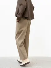 秋冬用 コットン製 カーキ色のフィットパンツ【ウエストゴム・シンプルデザイン】