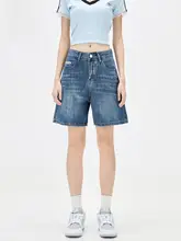 デニムショートパンツ レディース ハイウエスト 着痩せ 薄手 アメカジ ヴィンテージ加工 「CHOCOOLATE」