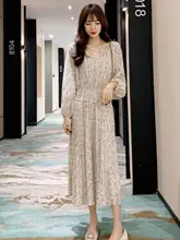 フラワープリントのレディースロングドレス【ウエストシェイプ・シフォン・春秋向け】（セットアップ対応）