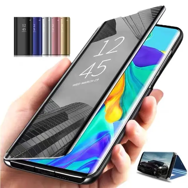 iPhone用透明ミラー付きレザーケース【フリップ式・フルカバー・超薄型】
