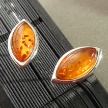 純銀製 天然琥珀のイヤリング【エレガントなデザイン・花琥珀・血琥珀・火琥珀】