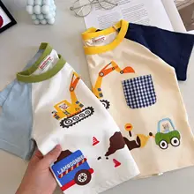 かわいい掘削機デザインの男の子用薄手半袖Tシャツ【春用・子供用】