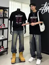 アメリカンスタイルのコットン半袖Tシャツ【カジュアルファッション・男性用】（セットアップ対応）