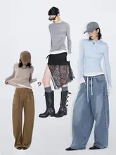 ourhour 色違い切り替えデザインのブラックレイサール風2重仕立てタイトトップス【女性用・秋季】