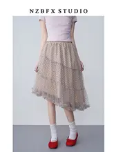 スカート レディース 大きいサイズ ぽっちゃり 水玉柄 アシンメトリー Aライン ハイウエスト 着痩せ ミディアム丈 夏 裏地付き
