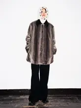 黒の合皮配色のダウンコート【グラデーションデザイン・エコファー・翻領】
