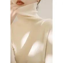 高めのタートルネックニットトップス【ウール・ダークグレー・長袖・スリムフィット】