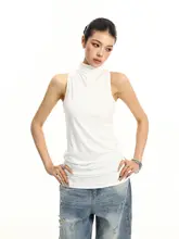 トップス レディース ノースリーブ タンクトップ アメリカン風 バックノット ルーズネック バックレス 着痩せ セクシー シャーリング 夏 「BIGGOLD」