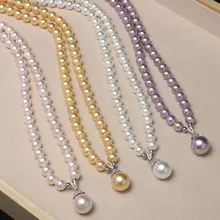 おしゃれで上品な正円パールネックレス・ブレスレット・イヤリング【水滴型ペンダント・三点セット】（セットアップ対応）