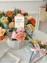 教師への贈り物・バラの花束とペンのセット【リアルな造花・実用的】（セットアップ対応）