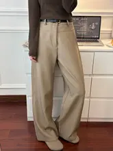 落ち感のあるカジュアル風イージーパンツ【カーキ・ワイドレッグ・大きいサイズ】（セットアップ対応）