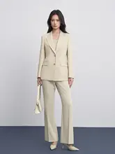 春夏用の米杏色スーツジャケット【女性用・オフィススタイル・通勤対応】（セットアップ対応）