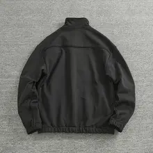 重厚なハーフジップメンズニットパーカー【ブラック・コットン・秋冬用・洗い加工】