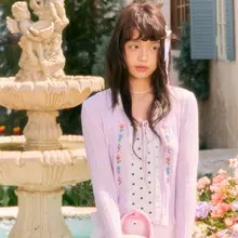 フラワープリントカーディガン【紫・ノースリーブ・女性用】（セットアップ対応）