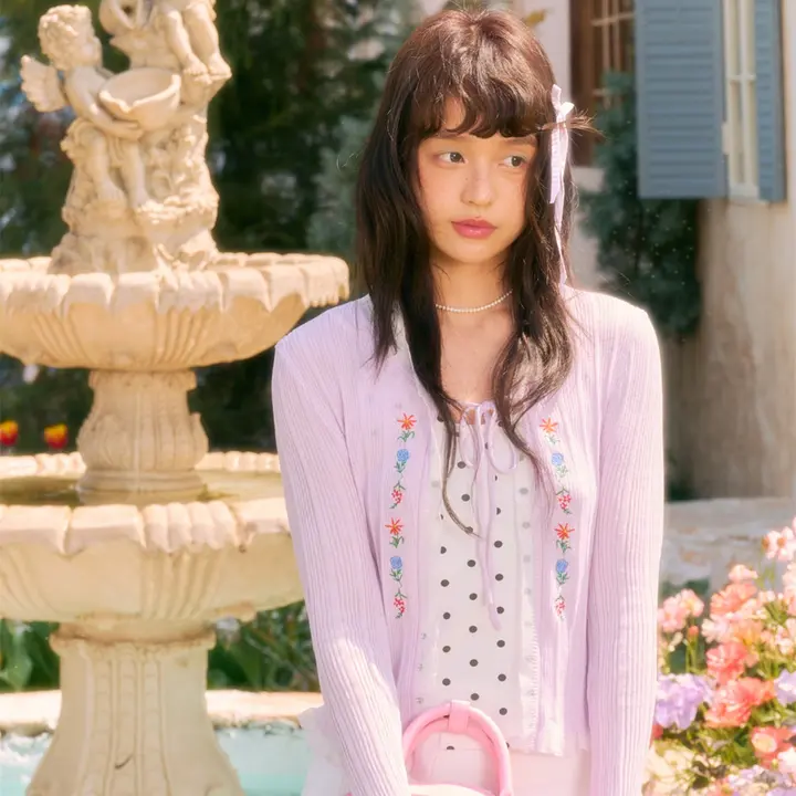 フラワープリントカーディガン【紫・ノースリーブ・女性用】（セットアップ対応）