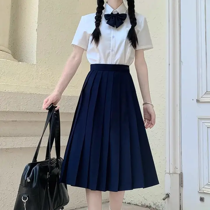 無地中丈JKスカート【学院風・ブラック・グレー・フレアデザイン・夏用】