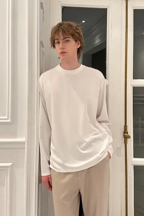 涼感のバンブーコットン素材長袖Tシャツ【男女兼用・肌触りの良いテクスチャー】