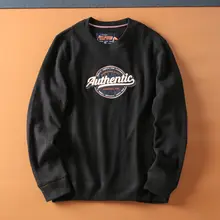 コットン製の水洗い仕上げの男性用刺繍入りラウンドネックプルオーバー【カジュアル・秋春用】