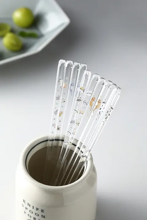 かわいい猫デザインの透明樹脂製箸【滑り止め付き・食器洗浄機対応】
