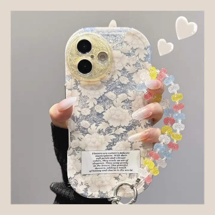 スマホケース レディース シリコン 耐衝撃 小花柄 フレンチ風 上品 リストストラップ付き インスタ映え iPhone対応