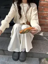 清新デザインの透かし編みツイストニットセーター【長袖・丸首・女性用】（セットアップ対応）